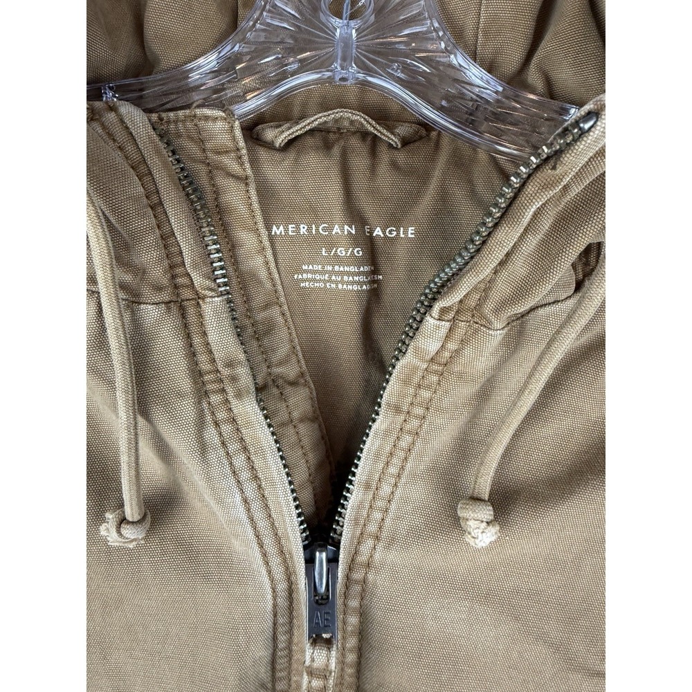 American Eagle Hooded Workwear Utility Canvas Hoodie Drawstring Zip Up Jacket L - Picture 3 of 8